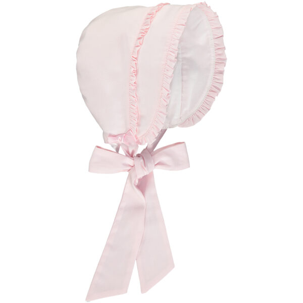 Emile Et Rose Pale Pink Brushed Twill Frilled Bonnet With Long Ties - Suzanne 4765Pp