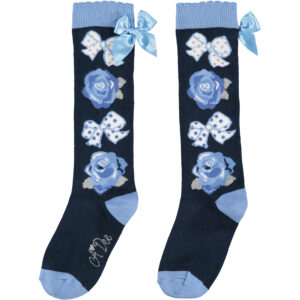 A Dee Bows & Roses Blue Navy Knee Socks - W204931 Hasana